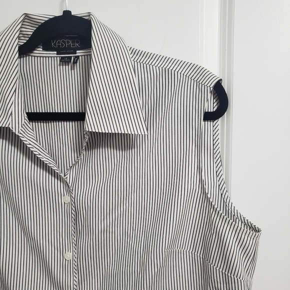 KASPER Striped Non Iron Sleeveless Button-Up Blouse Shirt - Picture 4 of 6